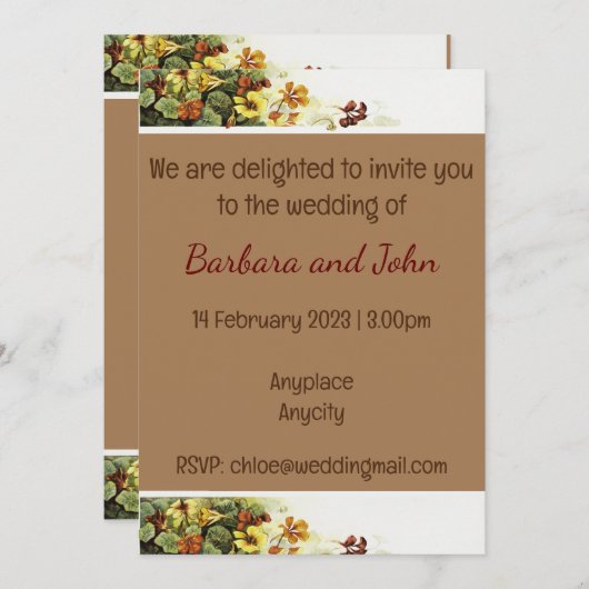 Fleurs rustiques et faire-part de mariage arrière (Devant / Derrière)