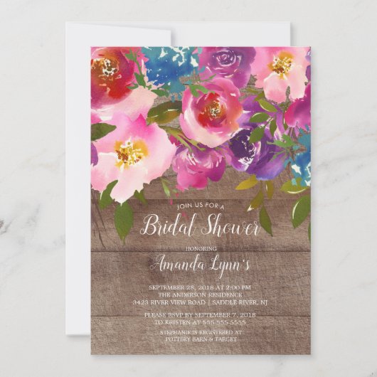 Fleurs Rustiques Rose Bois Invitation à la douche  (Devant)