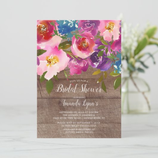 Fleurs Rustiques Rose Bois Invitation à la douche  (Debout devant)