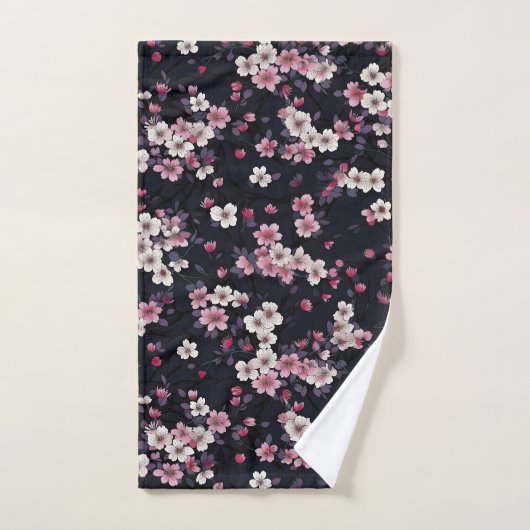Fleurs Sakura Roses Noires, Design Motif, (Serviette à main)