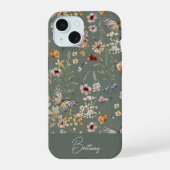 Fleurs sauvages aquarelle Boho iPhone 15 (Verso)