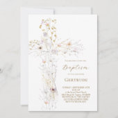 fleurs sauvages aquarelle cross Baptême Invitation (Devant)