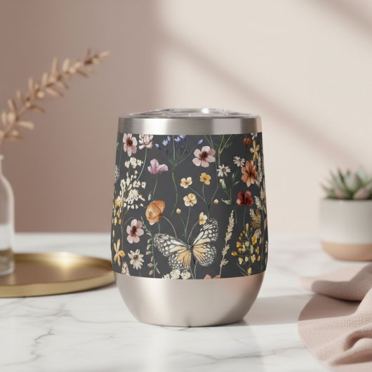 Fleurs sauvages aquarelle gris charbon