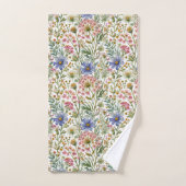 Fleurs sauvages aquarelle rose bleu (Serviette à main)