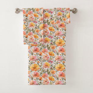 Fleurs sauvages aquarelle rose jaune orange Cadeau