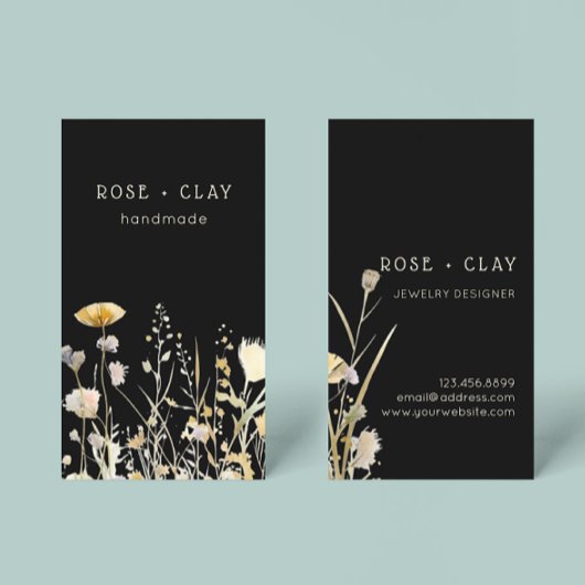 Fleurs sauvages aquarelle sur Carte de visite noir
