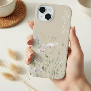 Fleurs sauvages aquarelles beige boho