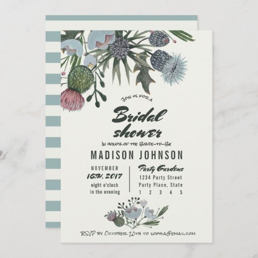 Fleurs sauvages bleu pâle | Invitations de douche  (Devant / Derrière)