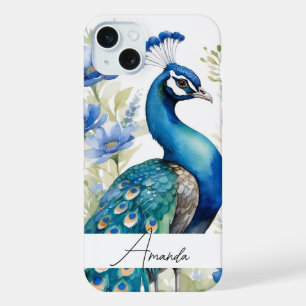 Fleurs sauvages bleues aquarelle paon Texte person