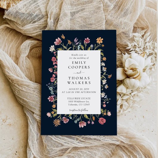 Fleurs sauvages bleus de la Marine Faire-part de m