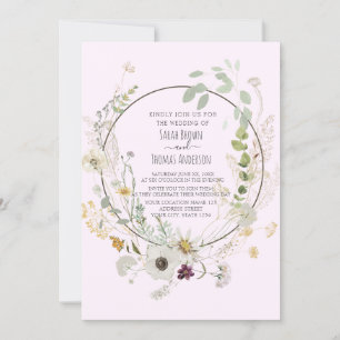 Fleurs sauvages couleur douce Baby Pink Invitation