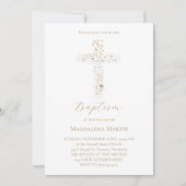 fleurs sauvages croix | Invitation de baptême (Devant)