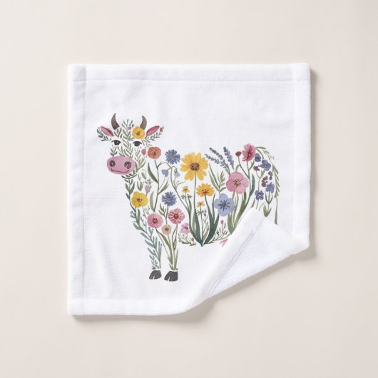 Fleurs sauvages d'aquarelle en forme de Vache mign (Gant de toilette)