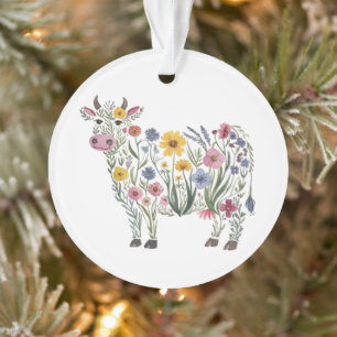 Fleurs sauvages d'aquarelle en forme de Vache mign