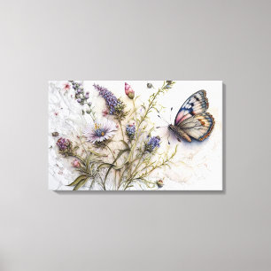 Fleurs sauvages d'aquarelle et toile papillon Impr