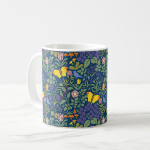 Fleurs sauvages de Voysey, Mug de café bleu foncé
