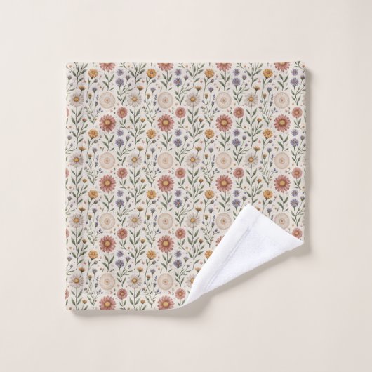Fleurs sauvages dessinées à la main dans un patchw (Gant de toilette)