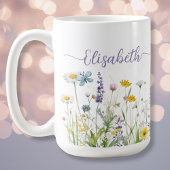 Fleurs sauvages d'été printemps Nom de script Mug