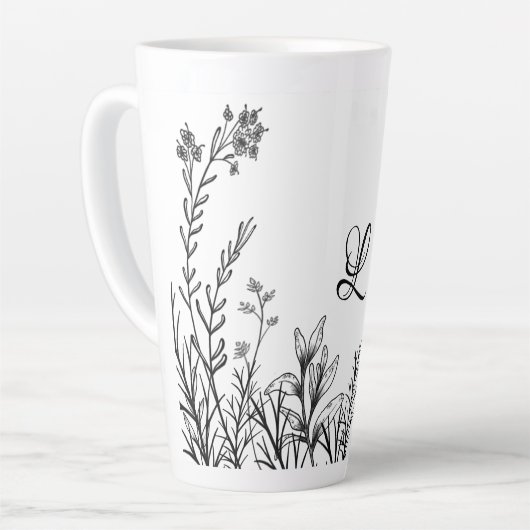 Fleurs sauvages Doodles Monogramme Latte Mug (Angle gauche)