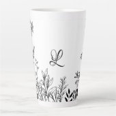 Fleurs sauvages Doodles Monogramme Latte Mug (Devant)
