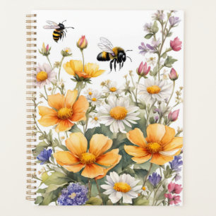 Fleurs sauvages et Abeilles de miel Aquarelle