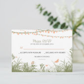 fleurs sauvages et lumières à cordes mariage carte (Debout devant)