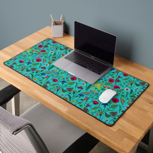 Fleurs sauvages et papillons de nuit sur turquoise (Bureau 2)