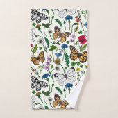 Fleurs sauvages et papillons sur blanc (Serviette à main)