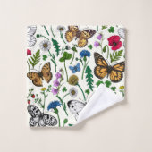 Fleurs sauvages et papillons sur blanc (Gant de toilette)