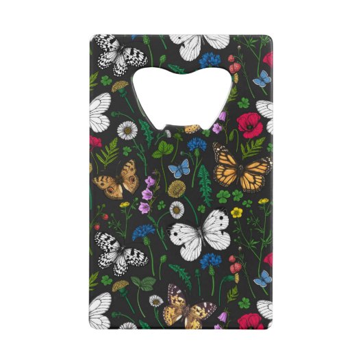 Fleurs sauvages et papillons sur le noir (Devant)