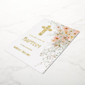 Fleurs sauvages et verdure Baptême Foil Invitation (Rotation)