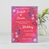 Fleurs sauvages framboises - faire-part de mariage (Debout devant)