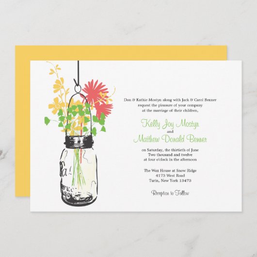 Fleurs sauvages & Mason Jar Mariage Invitations (Devant / Derrière)