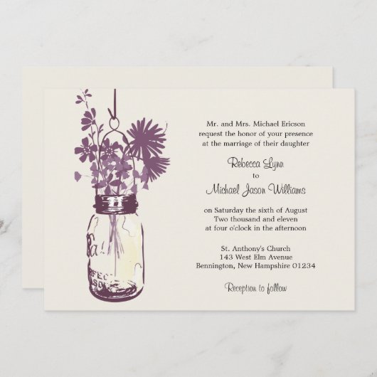 Fleurs sauvages & Mason Jar Mariage Invitations (Devant / Derrière)