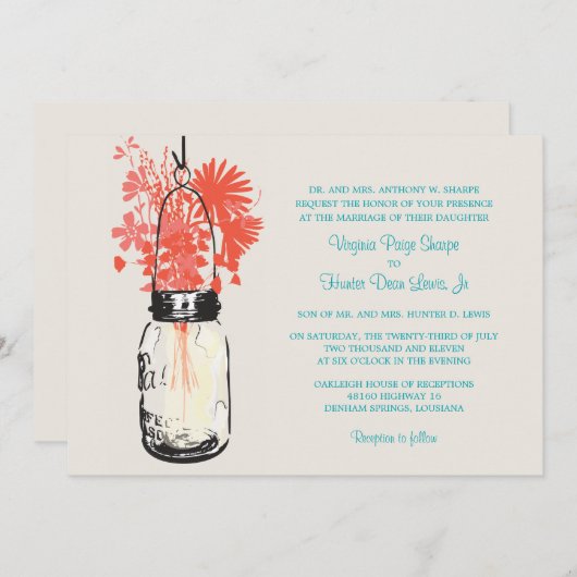 Fleurs sauvages & Mason Jar Mariage Invitations (Devant / Derrière)