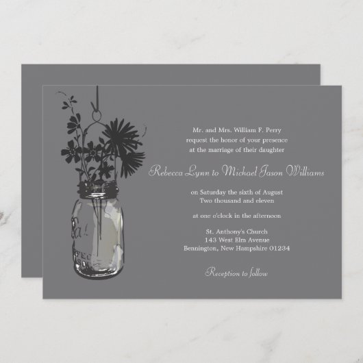 Fleurs sauvages & Mason Jar Mariage Invitations (Devant / Derrière)