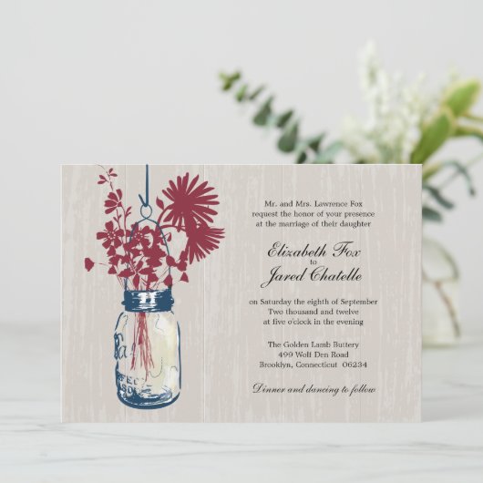 Fleurs sauvages & Mason Jar Mariage Invitations (Debout devant)