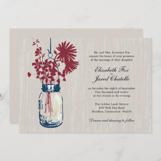 Fleurs sauvages & Mason Jar Mariage Invitations (Devant / Derrière)