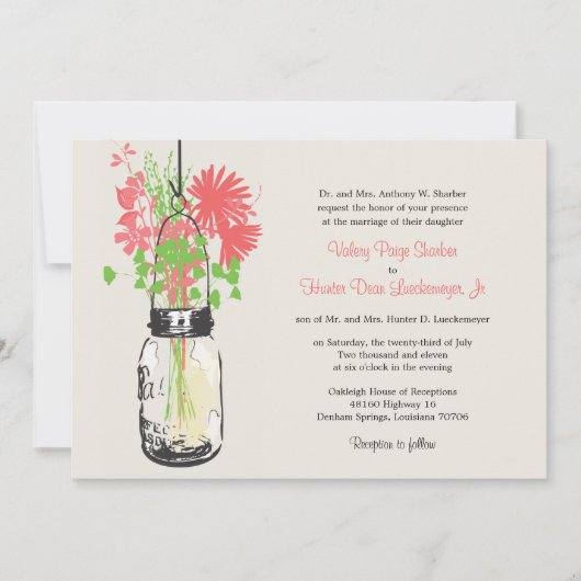 Fleurs sauvages & Mason Jar Mariage Invitations (Devant)