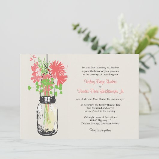 Fleurs sauvages & Mason Jar Mariage Invitations (Debout devant)