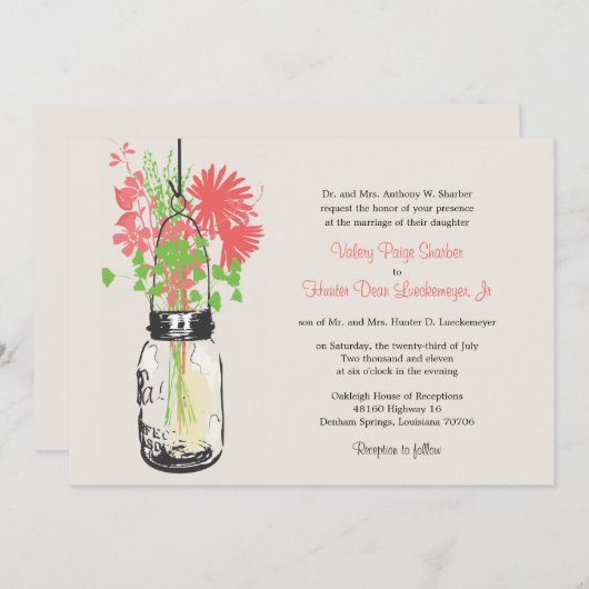Fleurs sauvages & Mason Jar Mariage Invitations (Devant / Derrière)