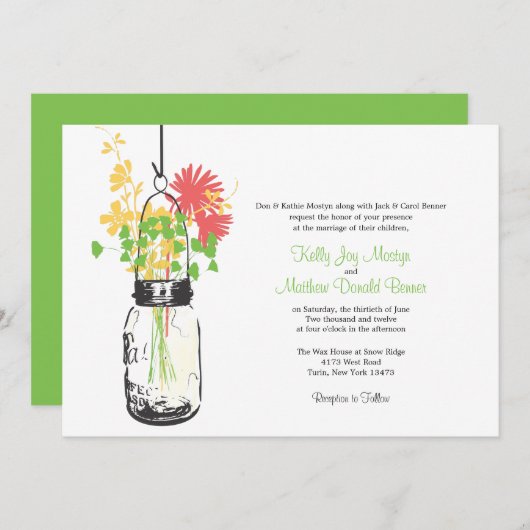 Fleurs sauvages & Mason Jar Mariage Invitations (Devant / Derrière)