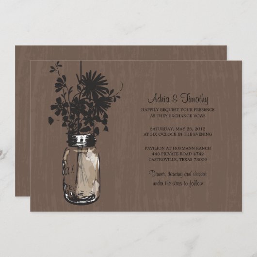 Fleurs sauvages & Mason Jar Mariage Invitations (Devant / Derrière)