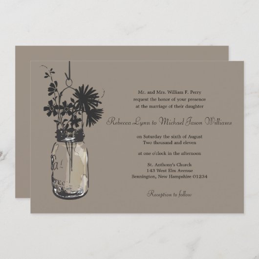 Fleurs sauvages & Mason Jar Mariage Invitations (Devant / Derrière)