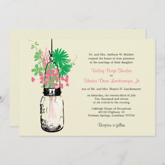 Fleurs sauvages & Mason Jar Mariage Invitations (Devant / Derrière)