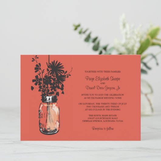 Fleurs sauvages & Mason Jar Mariage Invitations (Debout devant)