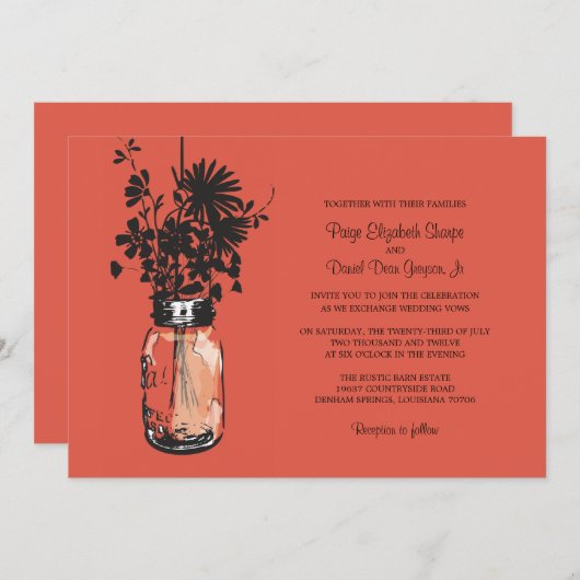 Fleurs sauvages & Mason Jar Mariage Invitations (Devant / Derrière)