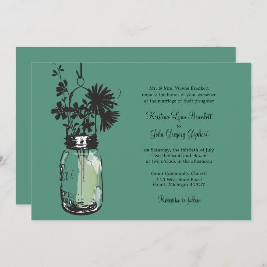 Fleurs sauvages & Mason Jar Mariage Invitations (Devant / Derrière)