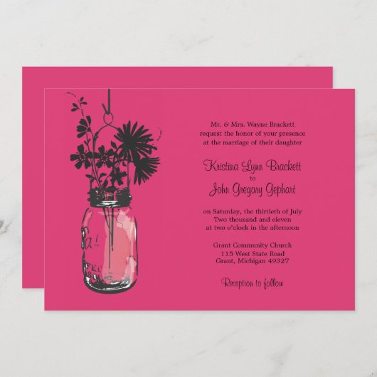 Fleurs sauvages & Mason Jar Mariage Invitations (Devant / Derrière)