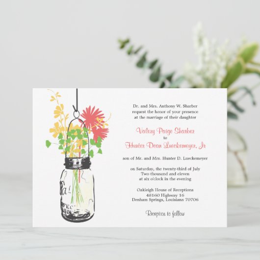 Fleurs sauvages & Mason Jar Mariage Invitations (Debout devant)